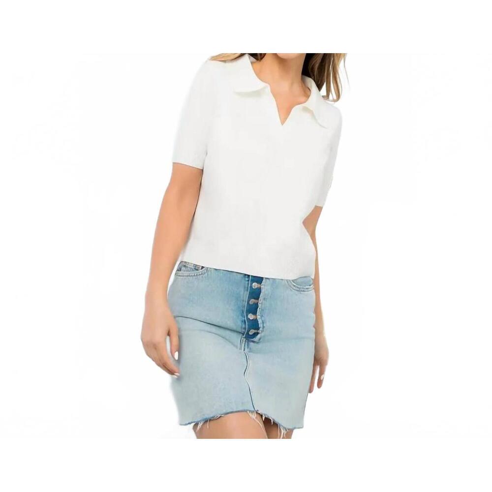 NEW THML short sleeve collared sweater in white